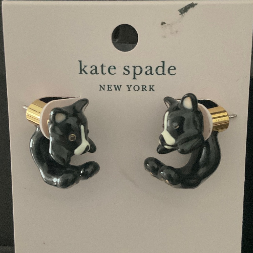 Kate Spade Black and Gold Cat Earrings for Kids